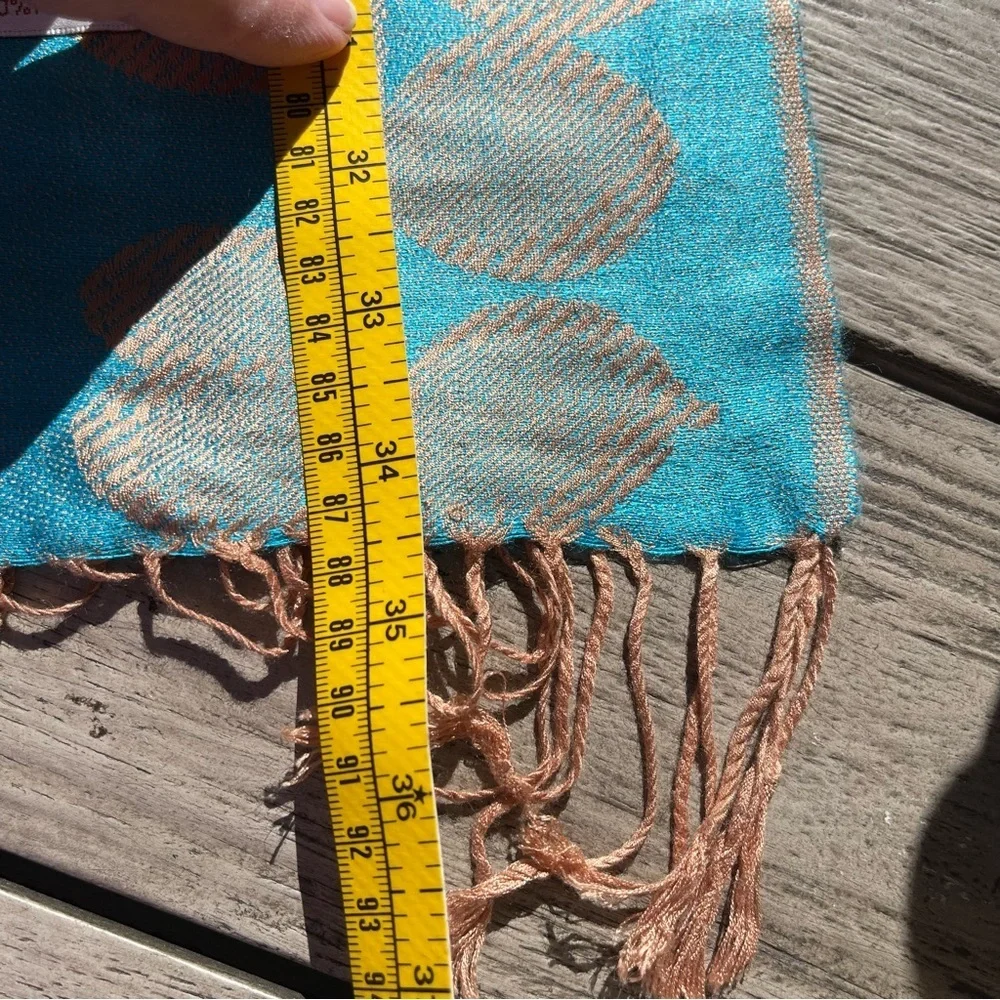 Pashmina Teal & Golden Tan Floral Scarf Wrap NWOT